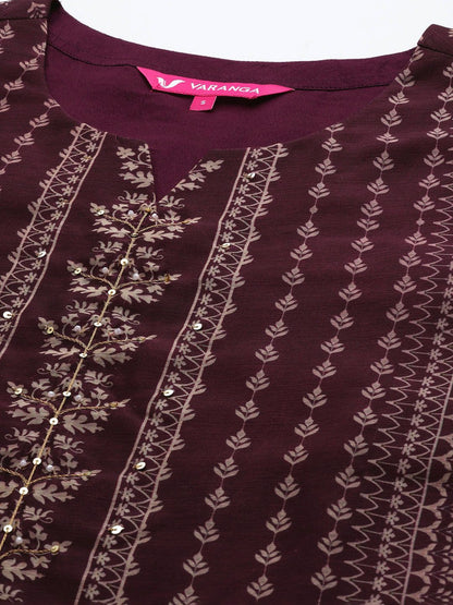 Dhiyona VA Women'sEthnic Motifs Printed Sequinned Chanderi Silk Kurta with Trousers & Dupatta