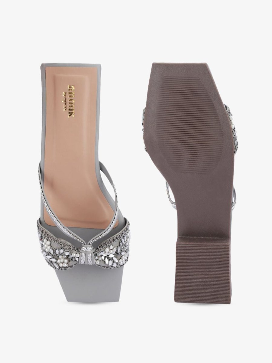Dhiyona AK Grey Ethnic Embellished Open Toe Flats