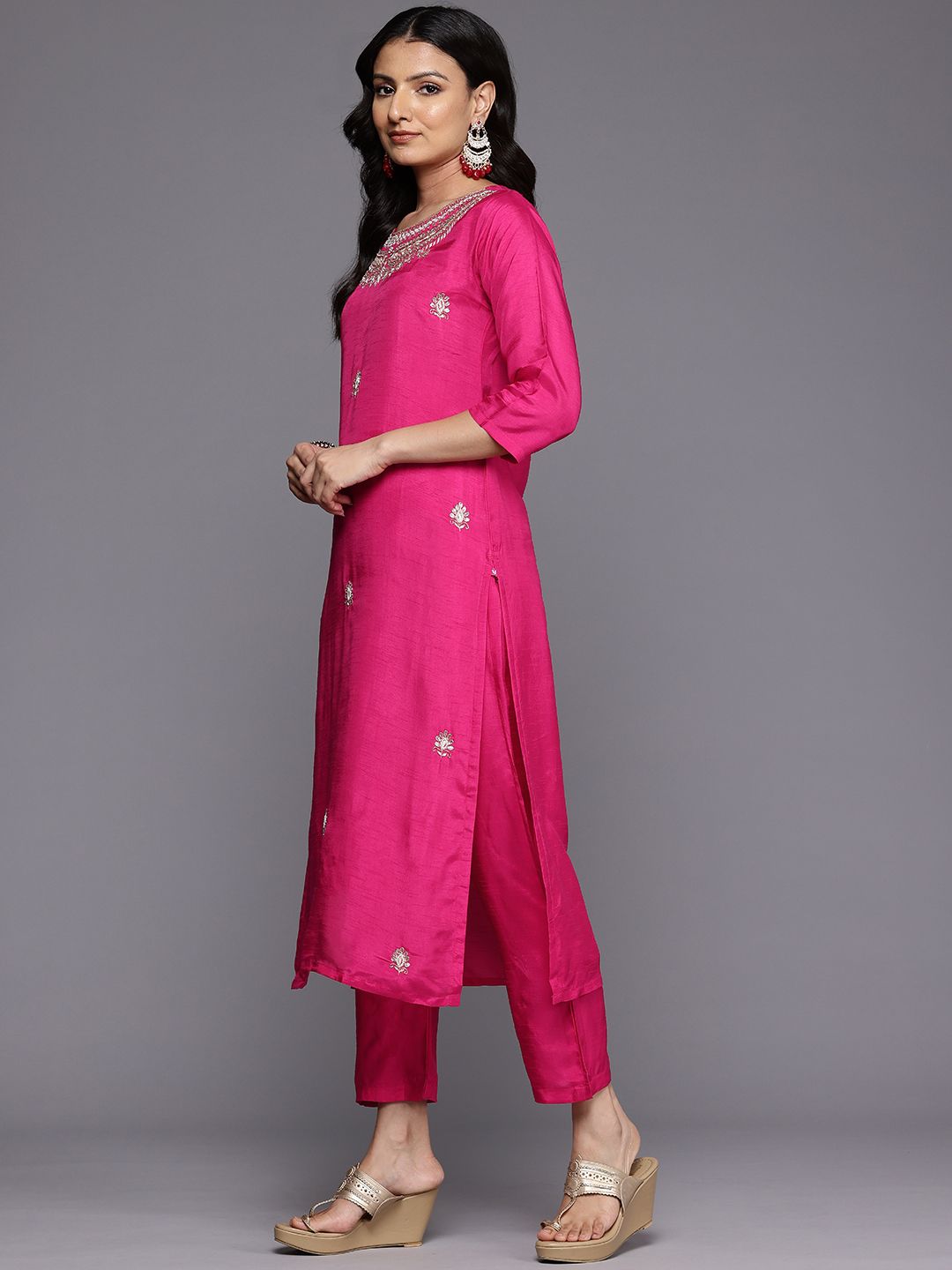 Dhiyona VA Women's Ethnic Motifs Zardozi Embroidered Kurta Trousers, and Dupatta