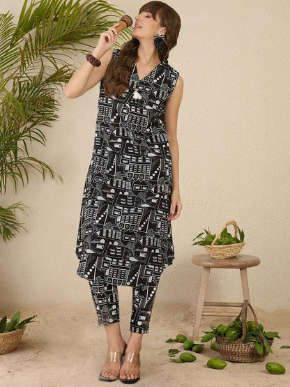 Dhiyona IE Printed Pure Cotton A-Line Tunic & Trousers Co-Ord Set