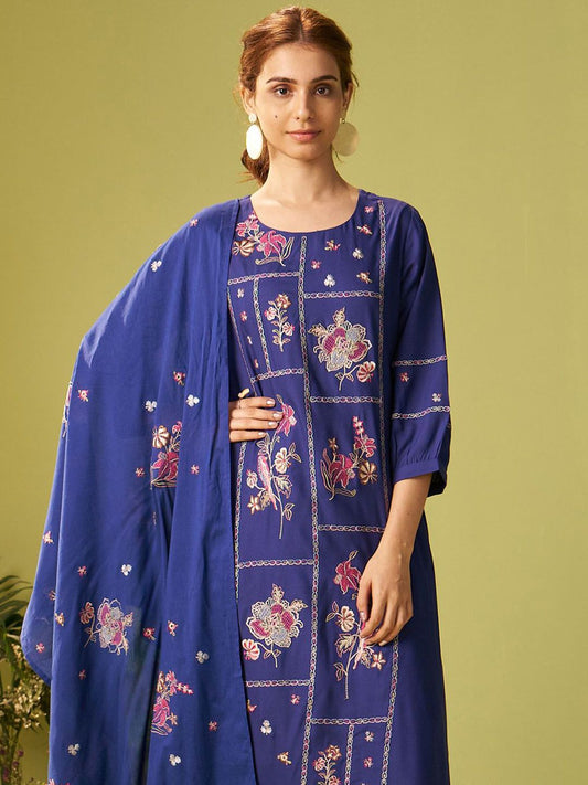 Women Floral Embroidered Kurta with Trousers & Dupatta