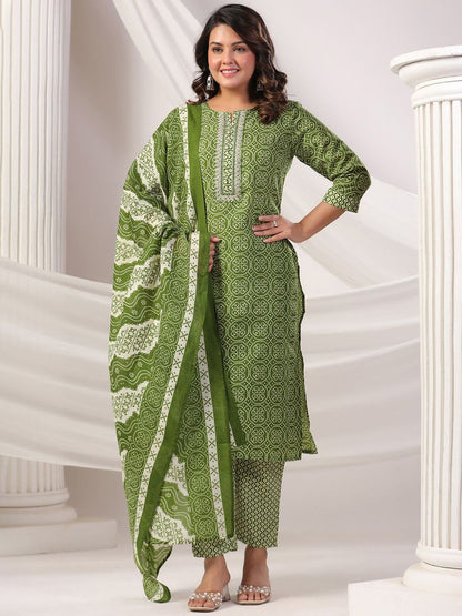 Women Bandhani Printed Regular Pure Cotton Kurta with Trousers & Dupatta