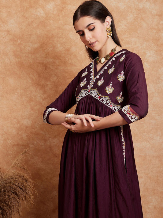 Dhiyona SN Women's Alia Cut Ethnic Motifs Embroidered A-Line Kurta With Trouser