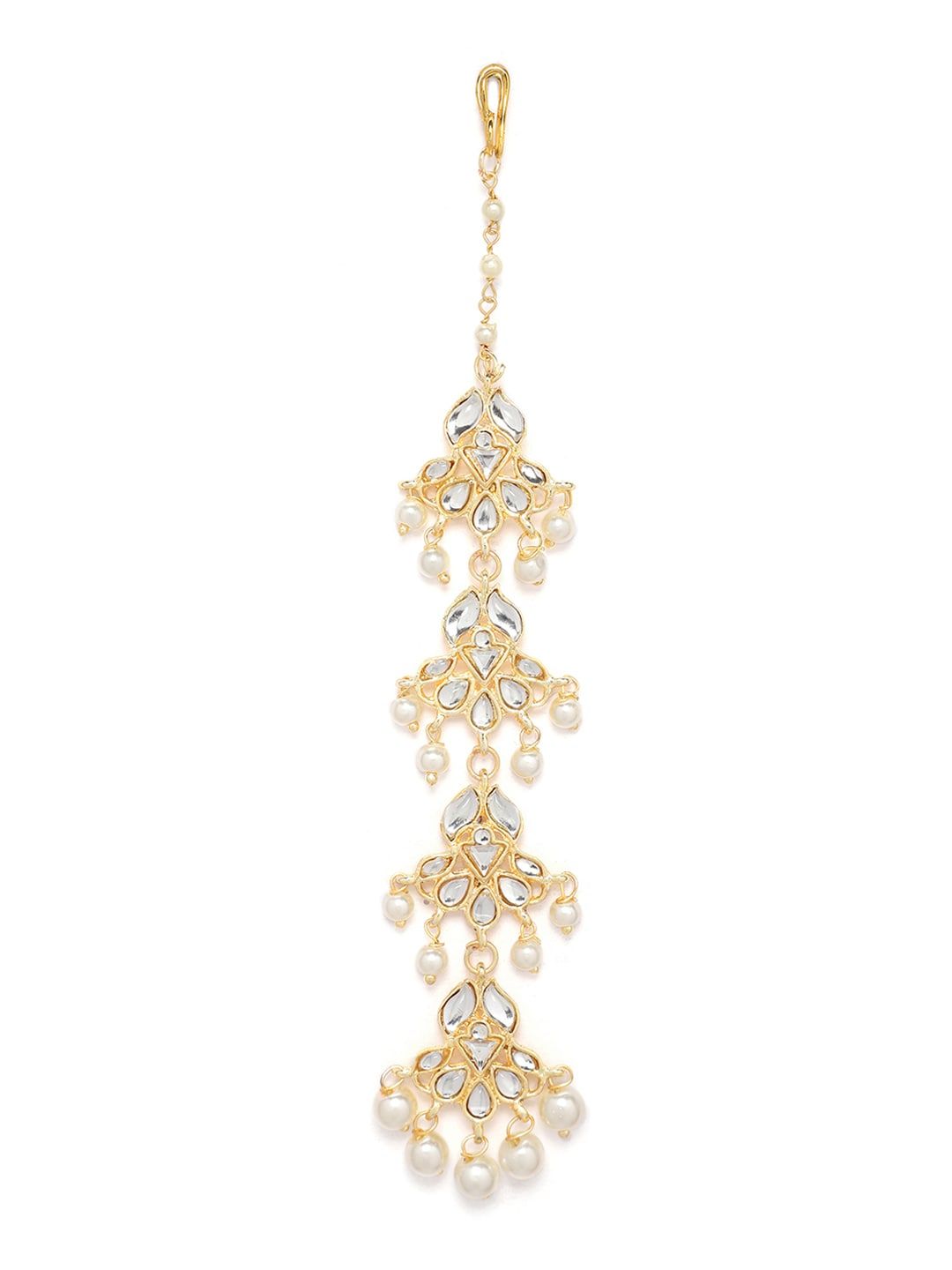 Dhiyona RJ Women's Women Gold-Plated Handcrafted Pearl Embellished Maang Tikka