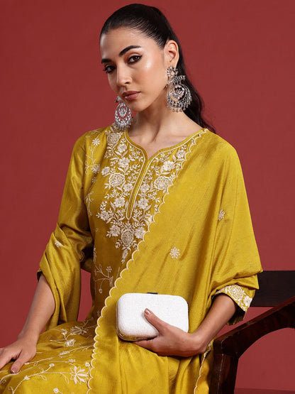 Dhiyona IE Floral Embroidered Sequinned Kurta With Trousers & Dupatta
