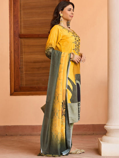 Dhiyona WP Geometric Embroidered Thread Work Straight Kurta With Trousers & Dupatta