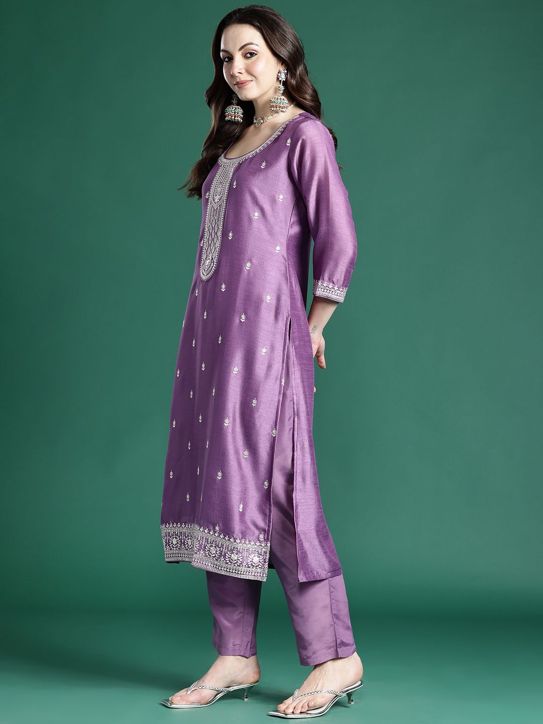 Ethnic Motifs Embroidered Kurta with Trousers & Dupatta