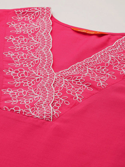 Dhiyona IE Floral Yoke Design Kantha Work Kurta With Trousers & Dupatta