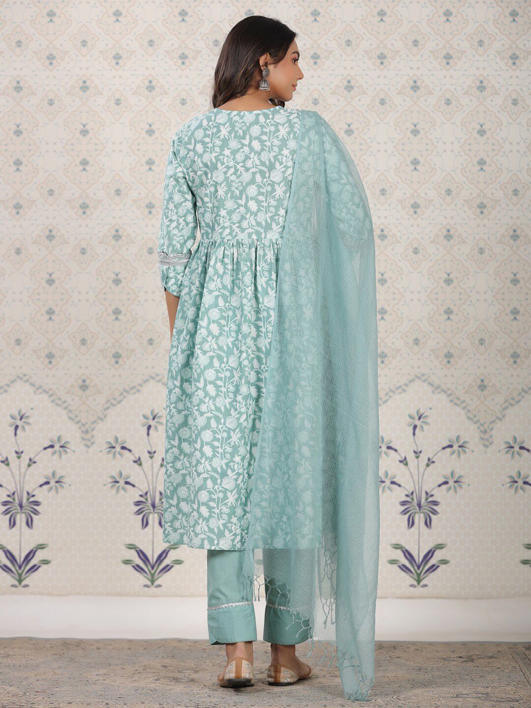 Dhiyona OD  Floral Printed Pure Cotton Kurta With Palozza & Dupatta