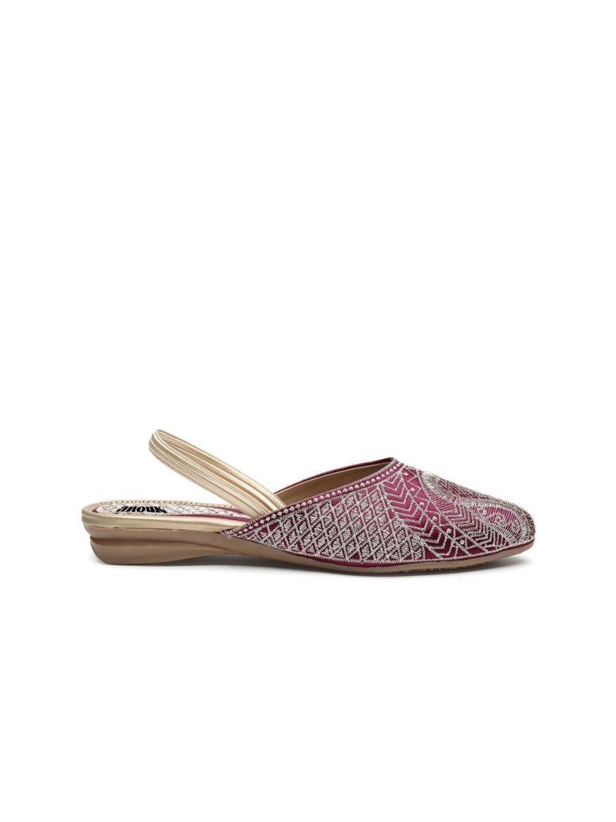 Dhiyona AK Women Leather Embroidered Backstrap Mules Flats