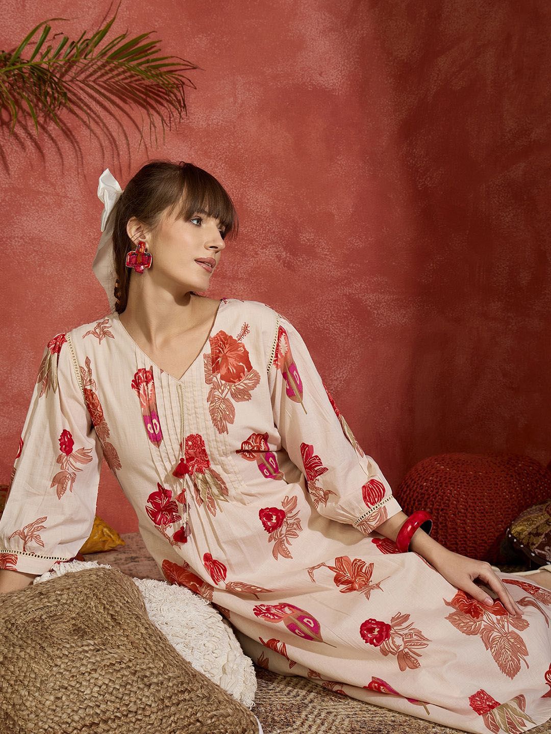 Dhiyona IE Printed Pure Cotton Straight Tunic & Trousers Co-Ord Set