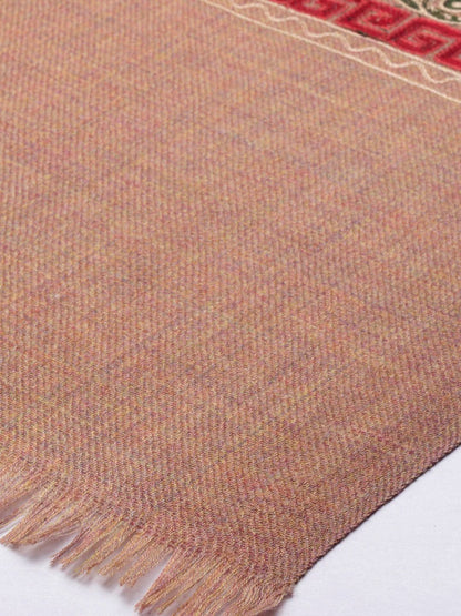 Dhiyona PA Women Beige & Red Embroidered Pure Wool Shawl