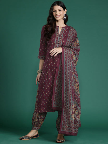 Dhiyona IE Floral Printed Pure Cotton Kurta With Salwar & Dupatta