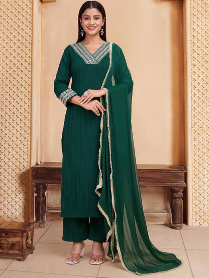Dhiyona PD Women Embroidered Kurta & Trousers With Dupatta