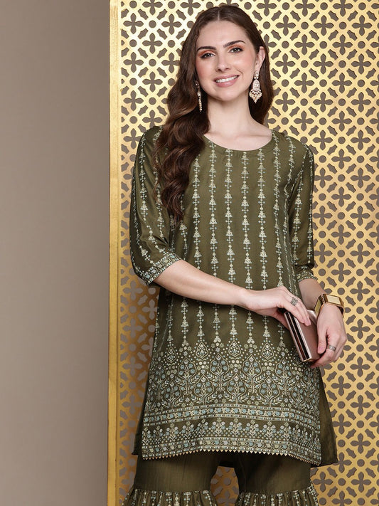 Dhiyona PD Women Ethnic Motifs Printed Regular Jashn Kurta with Sharara
