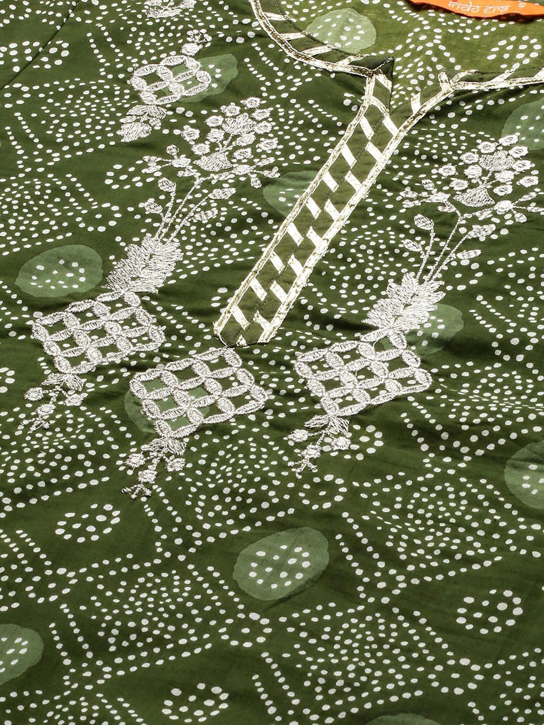 Women Green Bandhani Printed Regular Thread Work Kurta with Sharara & With Dupatta