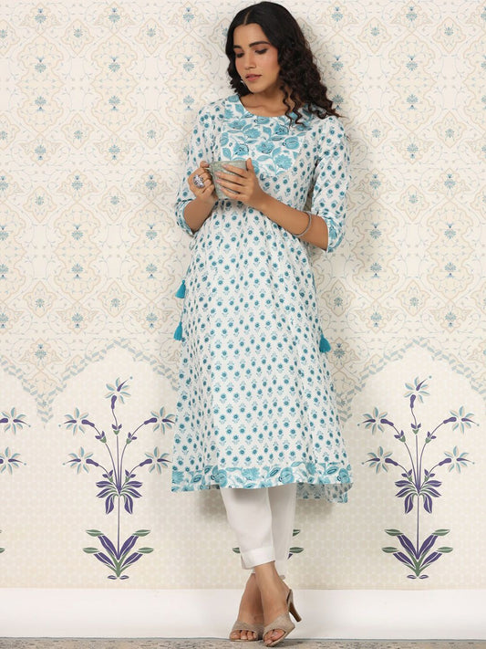 Dhiyona OD  Floral Printed Gotta Patti Pure Cotton A-Line Kurta