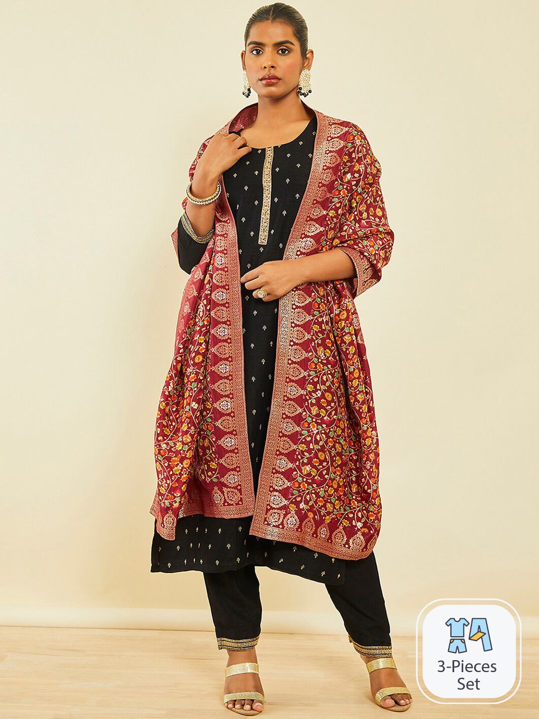 Dhiyona SO Women's Ethnic Motifs Embroidered Beads and Stones Kurta & Trousers With Dupatta