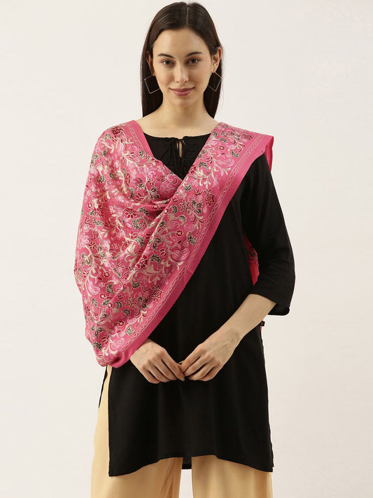Dhiyona PA Women Pink & Beige Floral Embroidered Woollen Shawl