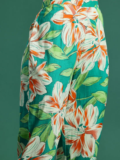 Dhiyona IE Women Floral Printed Regular Pure Cotton Kurta with Trousers