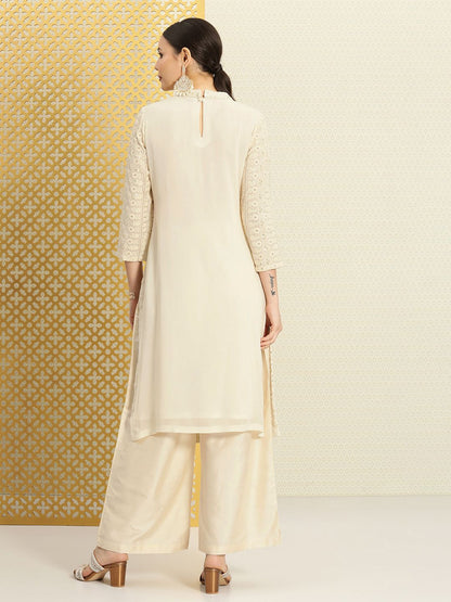 Dhiyona PD Women Women Jashn Round Neck Sequinned Embroidered Kurta With Palazzo