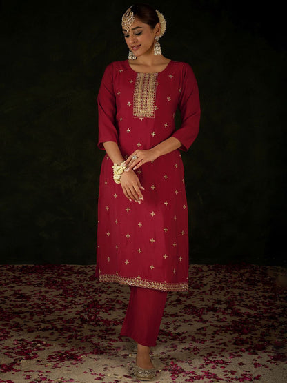 Women Ethnic Motifs Embroidered Regular Sequinned Kurta with Trousers & With Dupatta