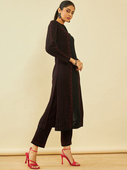 Dhiyona SO Women's Floral Woven Designed Regular Acrylic Kurta with Trousers