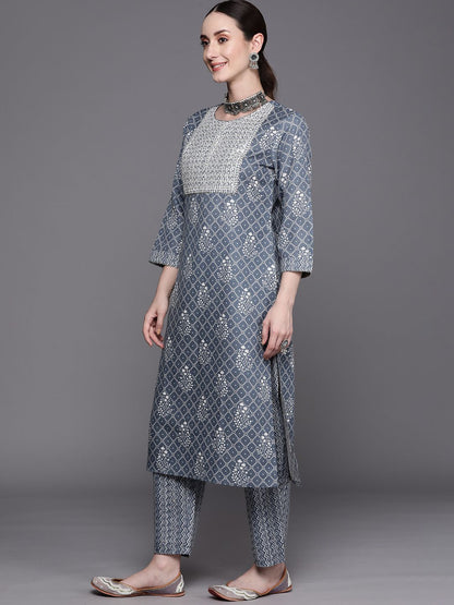 Dhiyona IE Bandhani Printed Regular Thread Work Pure Cotton Kurta With Trousers & Dupatta