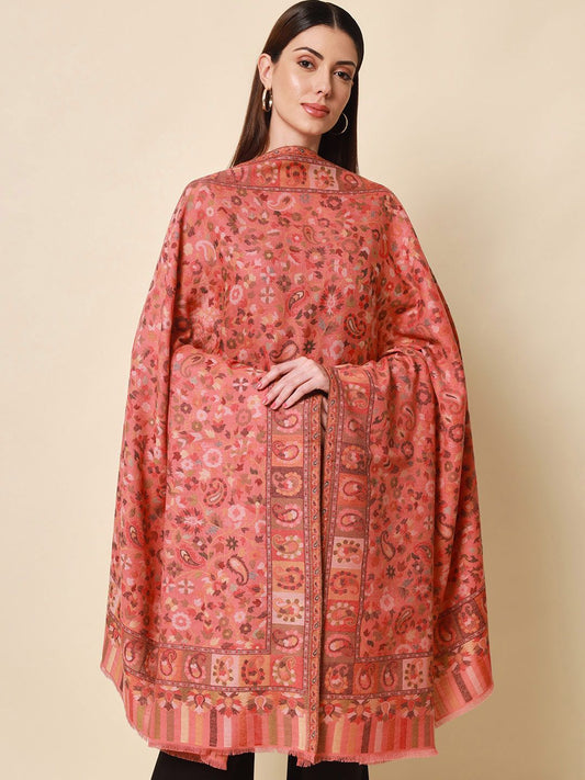 Dhiyona PA Women Pink & Beige Woven Design Shawl