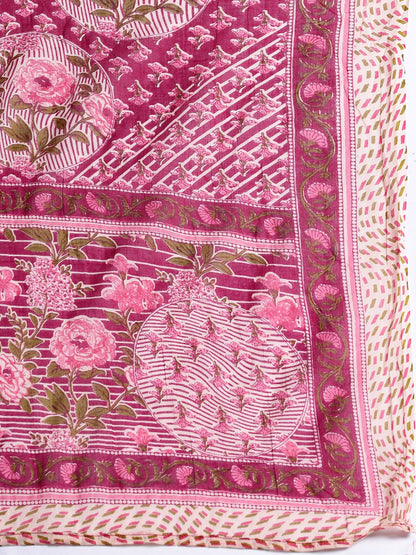 Dhiyona IE Floral Printed Angrakha Pure Cotton Kurta with Trousers & With Dupatta