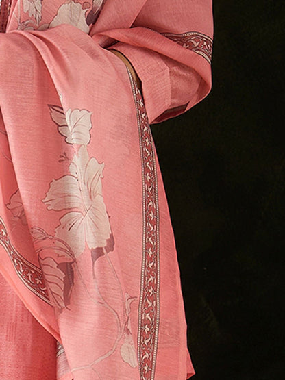 Women Floral Embroidered Regular Thread Work Chanderi Silk Kurta with Trousers & With Dupatta