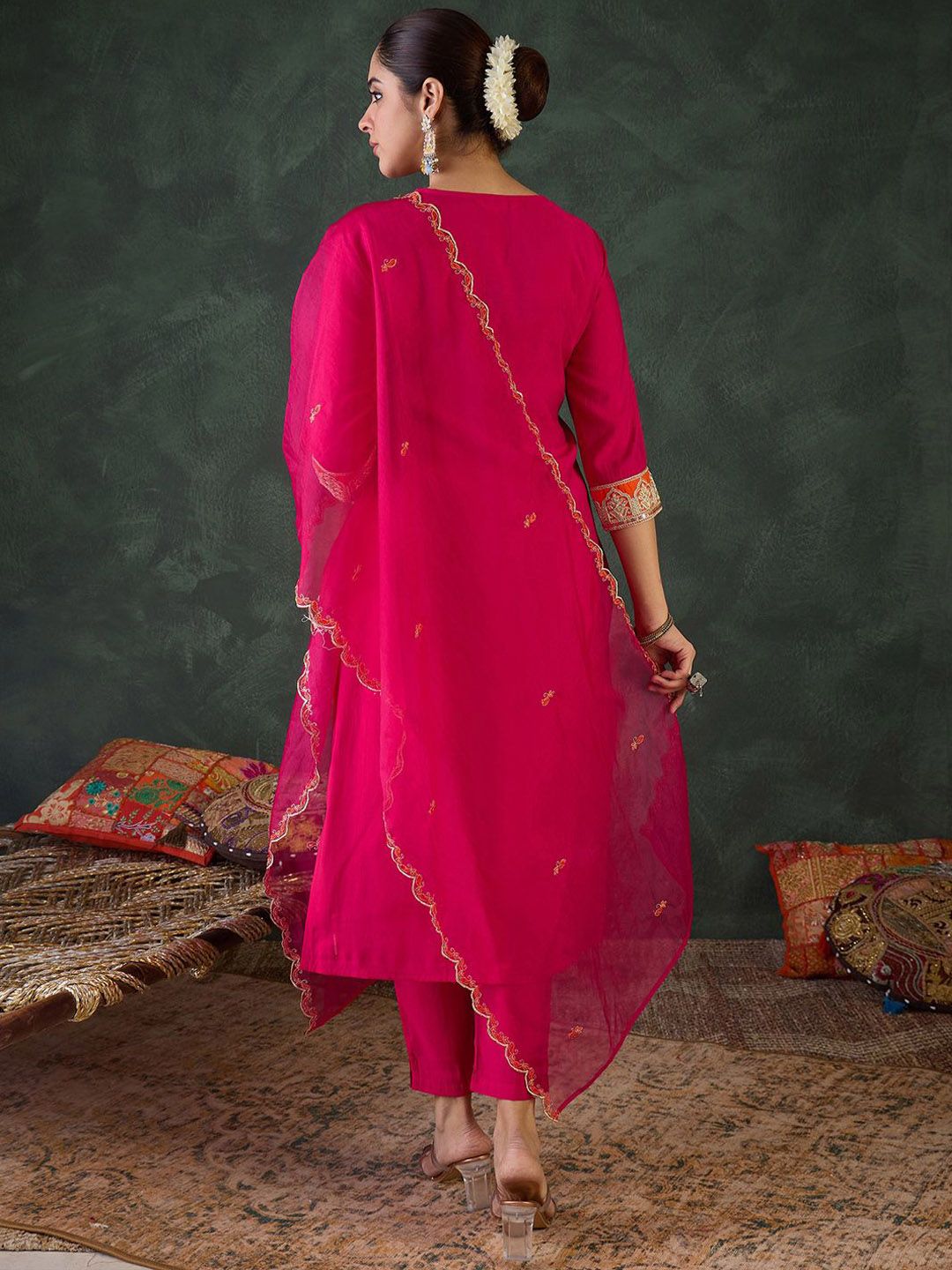 Women Ethnic Motifs Embroidered Regular Kurta with Trousers & With Dupatta