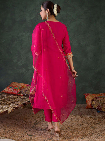 Women Ethnic Motifs Embroidered Regular Kurta with Trousers & With Dupatta