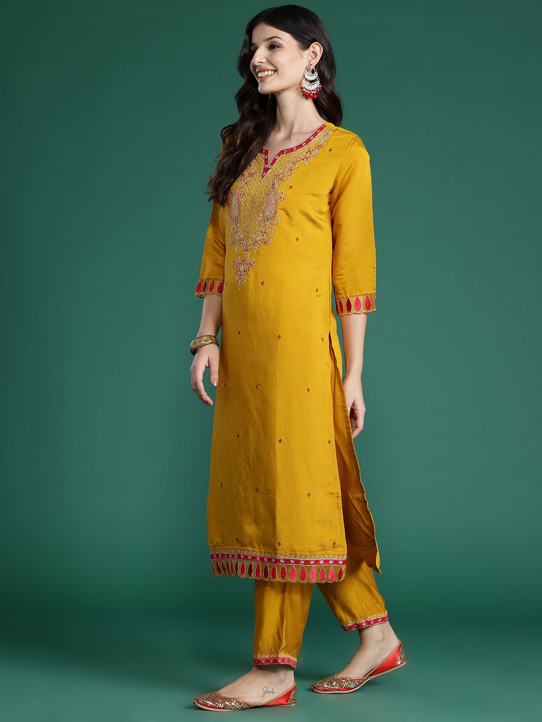 Women Ethnic Motifs Embroidered Gotta Patti Kurta with Trousers & Dupatta