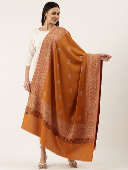 Dhiyona PA Women Mustard Yellow Woven Design Jamawar Shawl