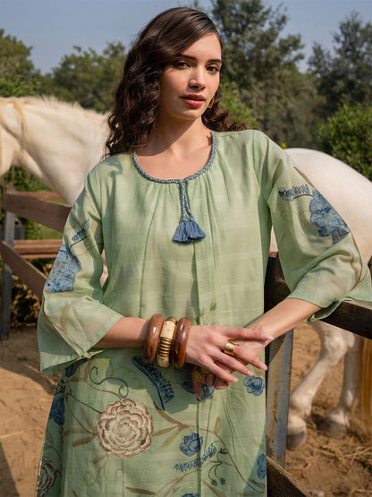 Women Floral Printed Regular Pure Cotton A-Line Kurta with Trousers