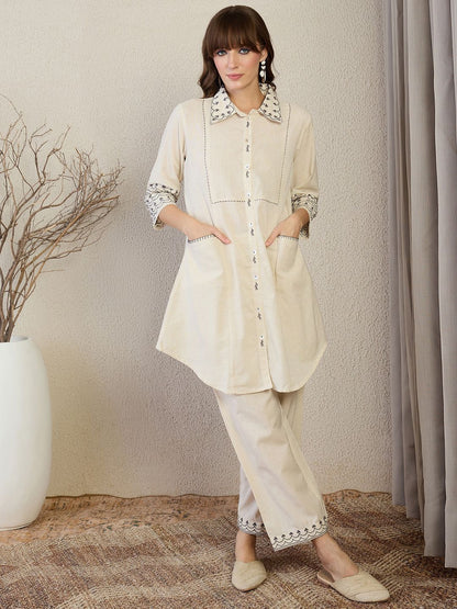 Dhiyona IE Embroidered Shirt Collar Top With Palazzos Co-Ords