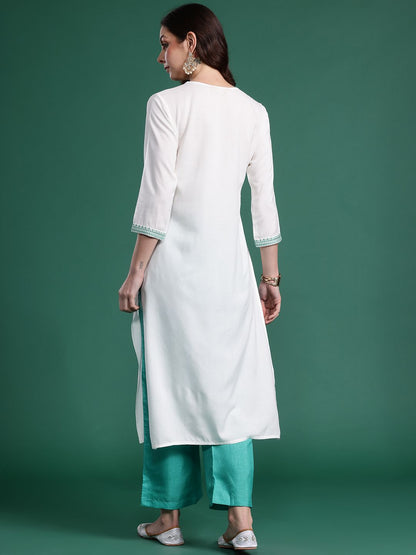 Dhiyona IE Women Geometric Embroidered Thread Work Kurta