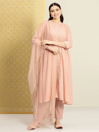 Dhiyona PD Women Self Design Regular Pure Cotton Jashn Kurta with Trousers & Dupatta