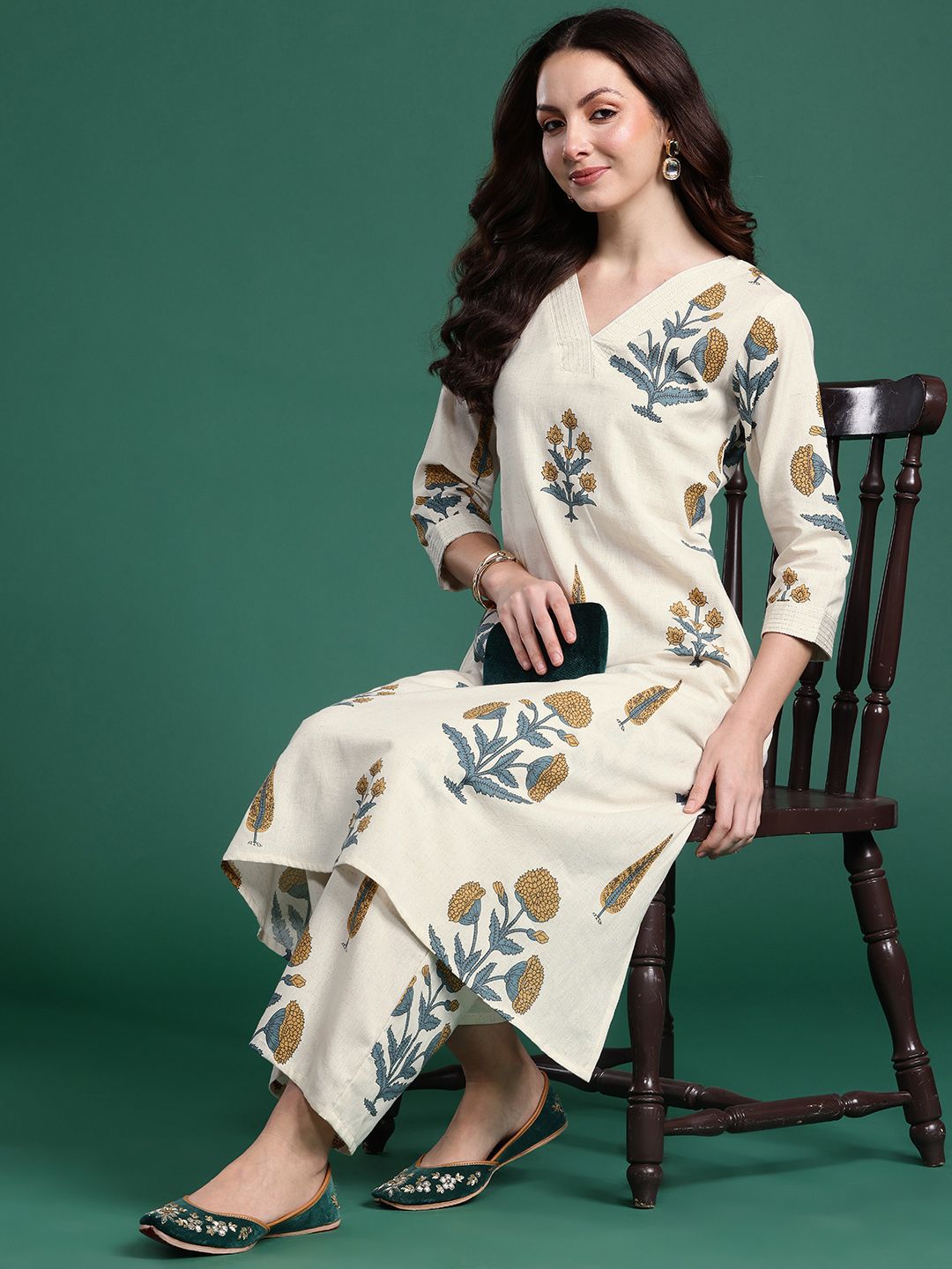Dhiyona IE Floral Printed Regular Pure Cotton Kurta with Palazzos