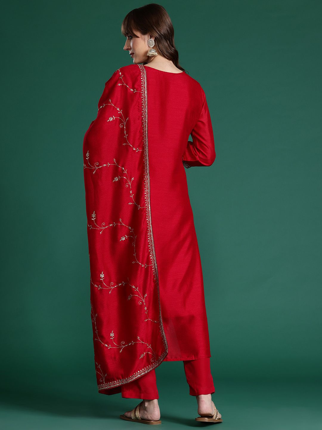 Ethnic Motifs Embroidered Sequinned Kurta with Trousers & With Dupatta