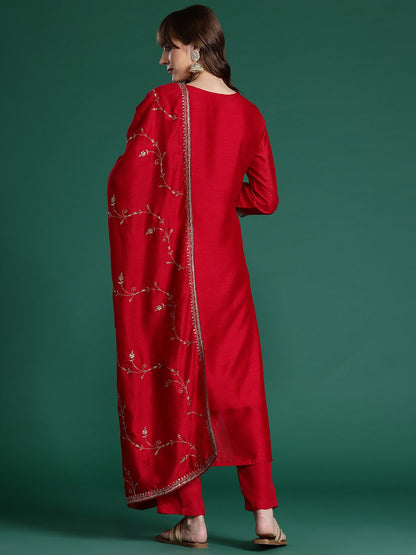 Ethnic Motifs Embroidered Sequinned Kurta with Trousers & With Dupatta