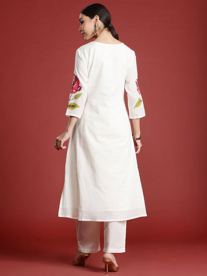 Dhiyona IE Floral Printed Pure Cotton A-Line Kurta with Trousers