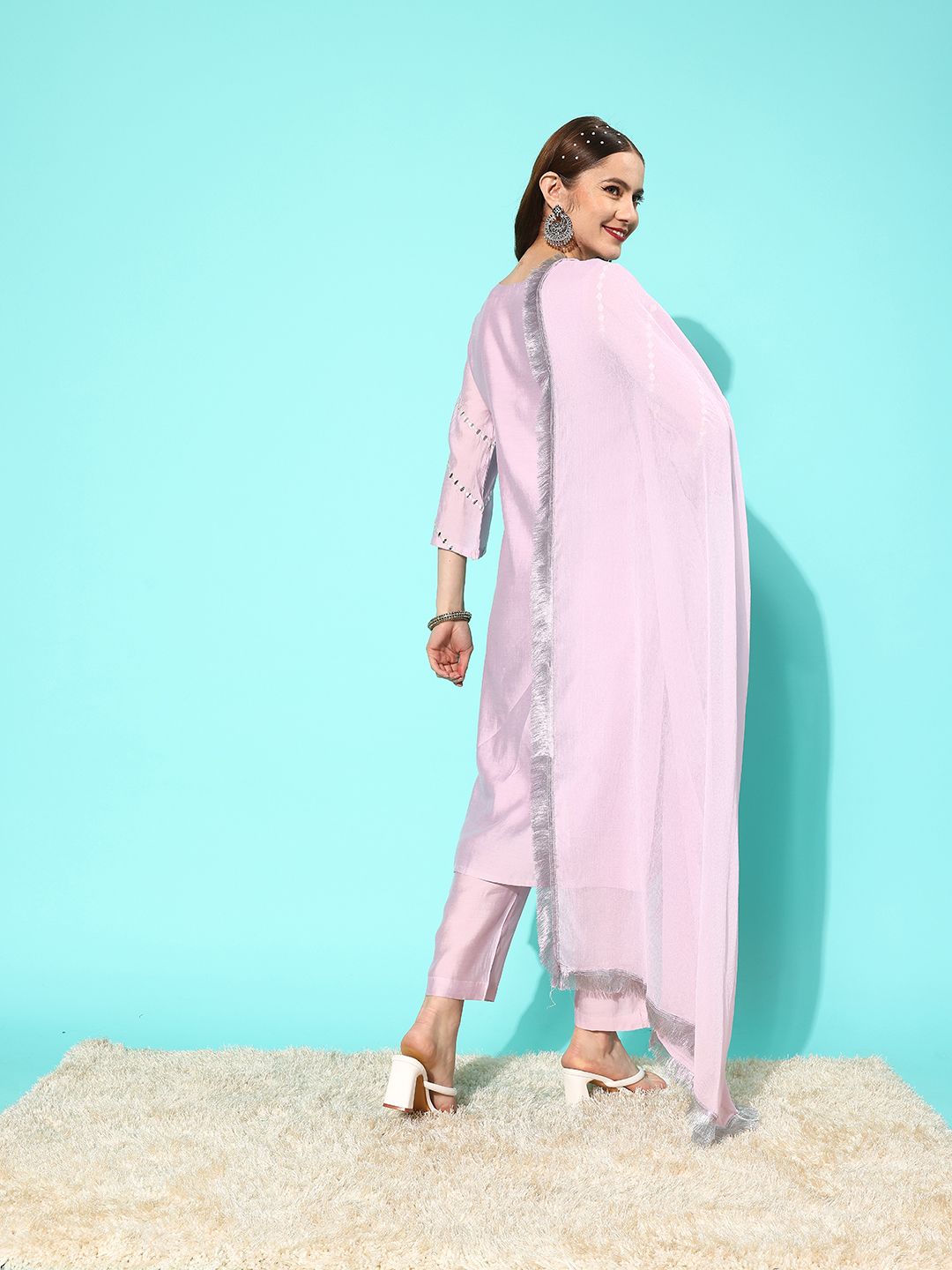 Dhiyona VA Women's Yoke Design Regular Gotta Patti Kurta with Trousers & With Dupatta