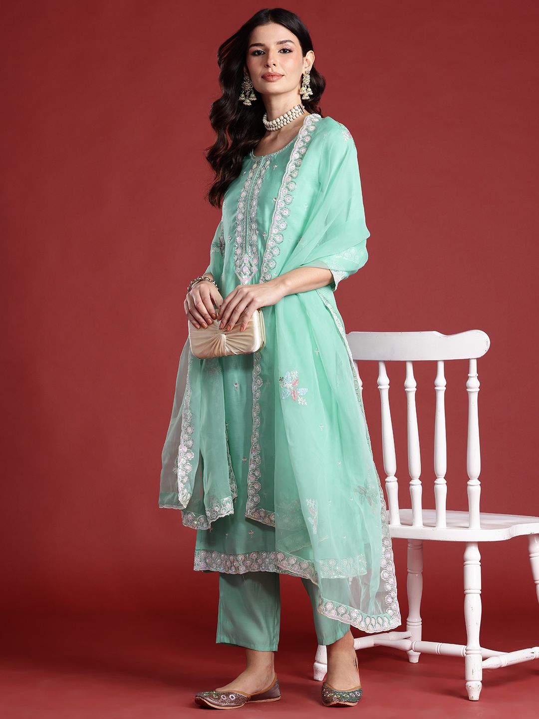 Ethnic Motifs Embroidered Kurta with Trousers & Dupatta