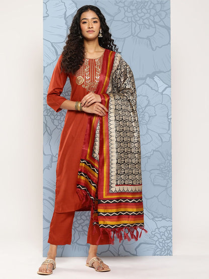 Dhiyona VA Women's Floral Yoke Design Regular Gotta Patti Kurta with Trousers & With Dupatta