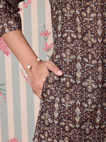 Dhiyona OD  Floral Printed Regular Pure Cotton Kurta with Trousers & Dupatta