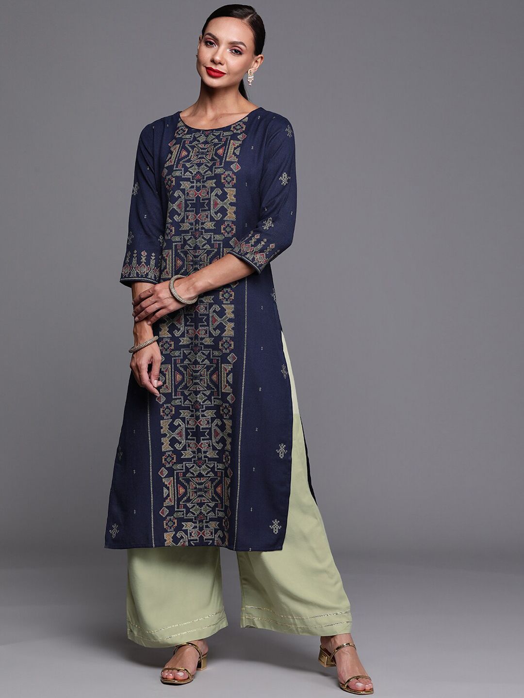 Dhiyona IE Women Ethnic Motifs Printed Straight Cotton Kurta