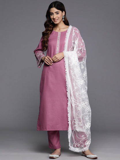 Dhiyona VA Women's Floral Yoke Design Regular Thread Work Kurta with Trousers & With Dupatta