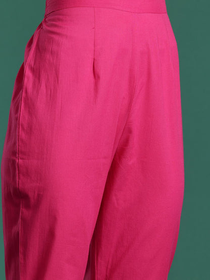 Dhiyona IE Ethnic Motifs Printed Panelled Thread Work Pure Cotton Kurta with Trousers